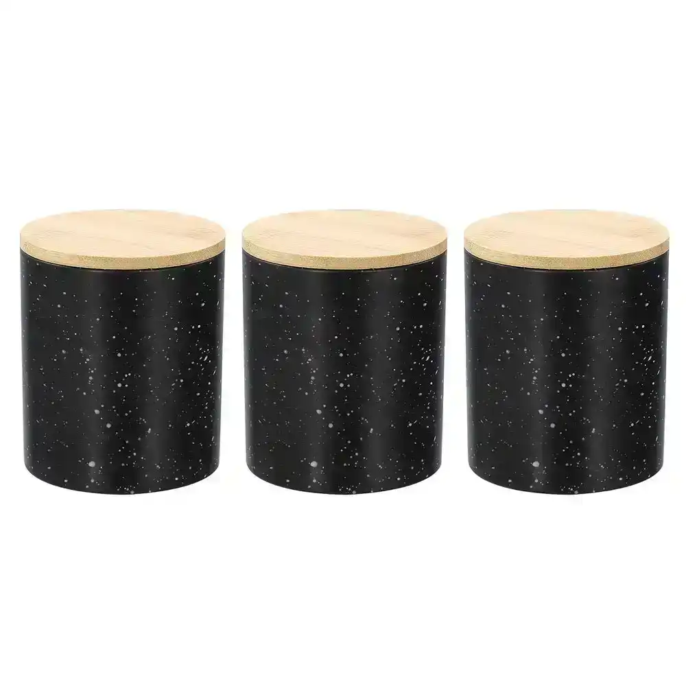 3x Boxsweden Bano 8x10cm Ceramic Bathroom Cup Holder w/ Bamboo Lid Black Speckle