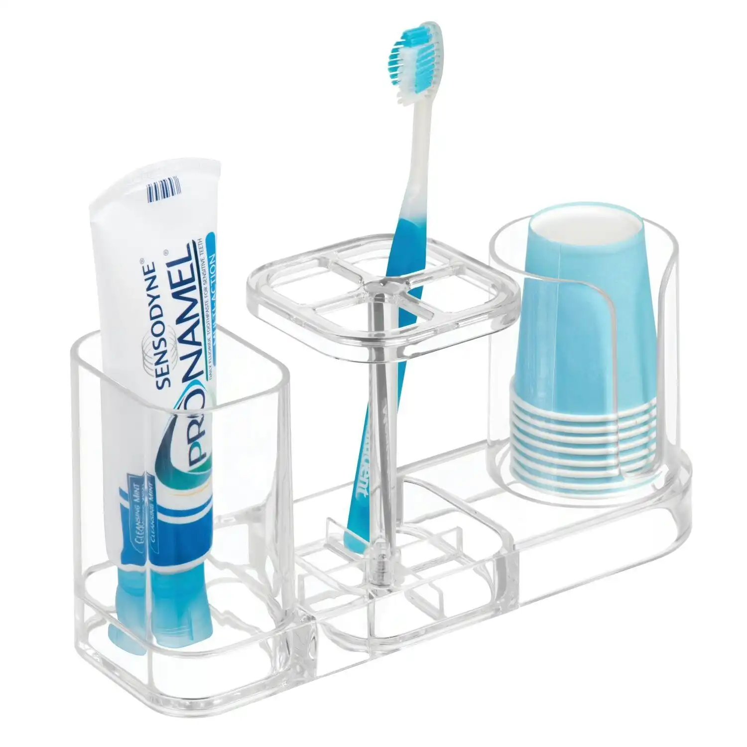 Idesign Med+Dental Centre Bathroom Toothbrush Caddy w/dispenser 10.8cm Clear