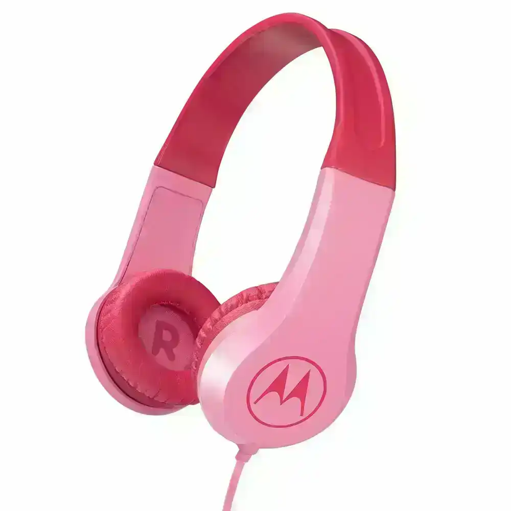 Motorola Kids Wired Over-Ear Headphones w/ In-line Mic/3.5mm Audio Splitter Pink