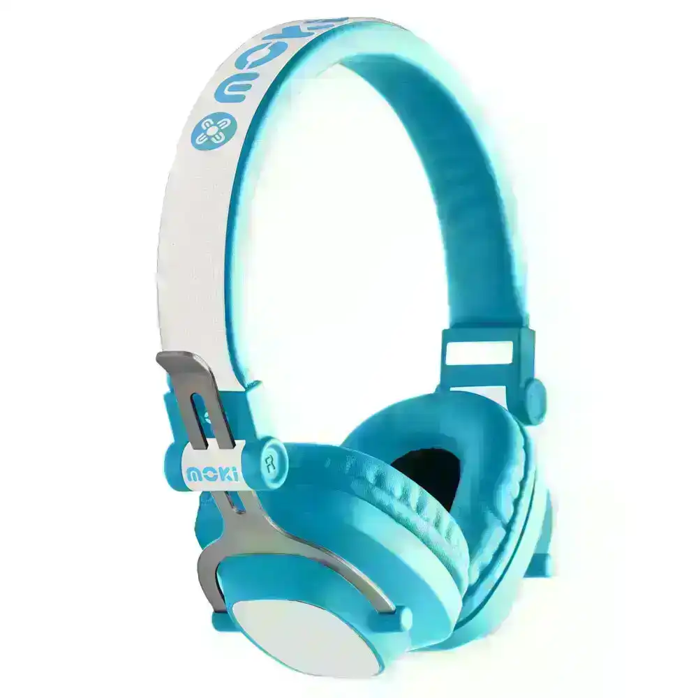 Moki Exo Kids Wireless Bluetooth Headphones On/Over Ear Cup Headband w/ Mic Blue