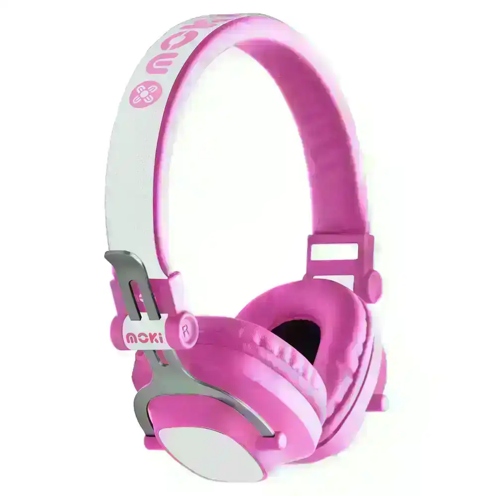 Moki Exo Kids Wireless Bluetooth Headphones On/Over Ear Cup Headband w/ Mic Pink