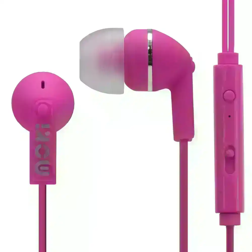 Moki Noise Isolation In-Ear Earphones 3.5mm Jack Headset/Mic/Volume Control Pink