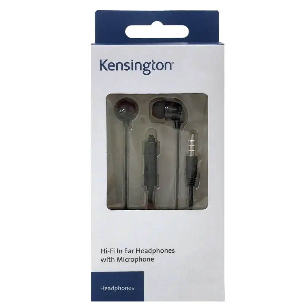 Kensington 3.5mm In Ear Headphones/Earphones Headset w/Microphone Mic Black