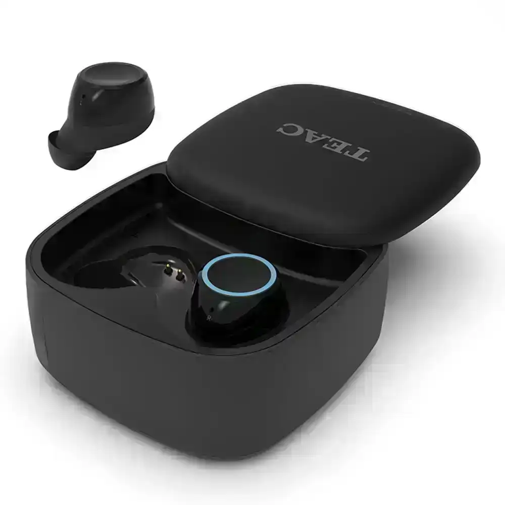 Teac True Wireless In-Ear TWS Earbuds w/ Charging Case for iPhone/Samsung Black