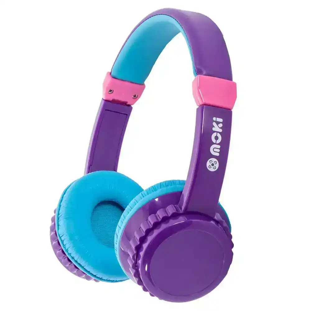Moki Play Safe Volume Limited Wired Headphones for Kids/Children Purple/Aqua