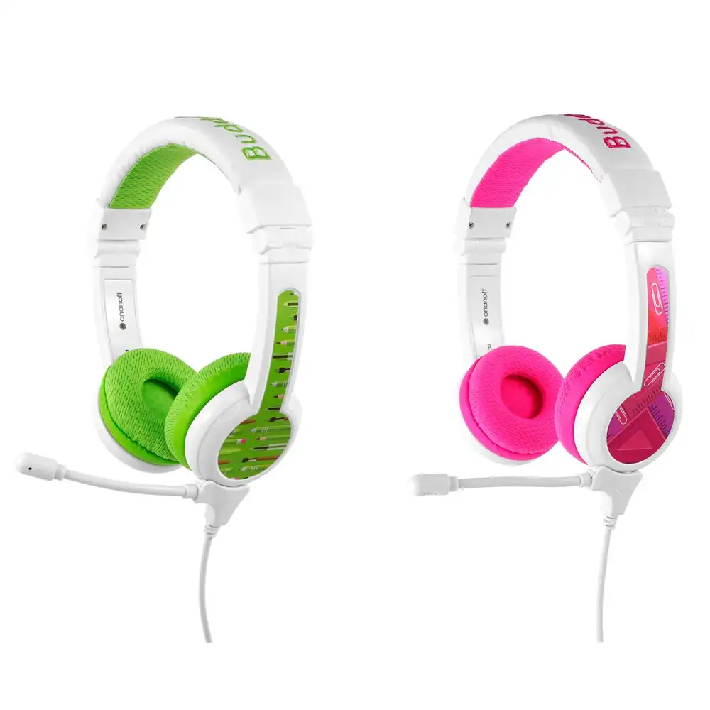 2pc Buddyphones School Plus Wired Headphones/Headset w/ Boom Mic Pink/Green Kids