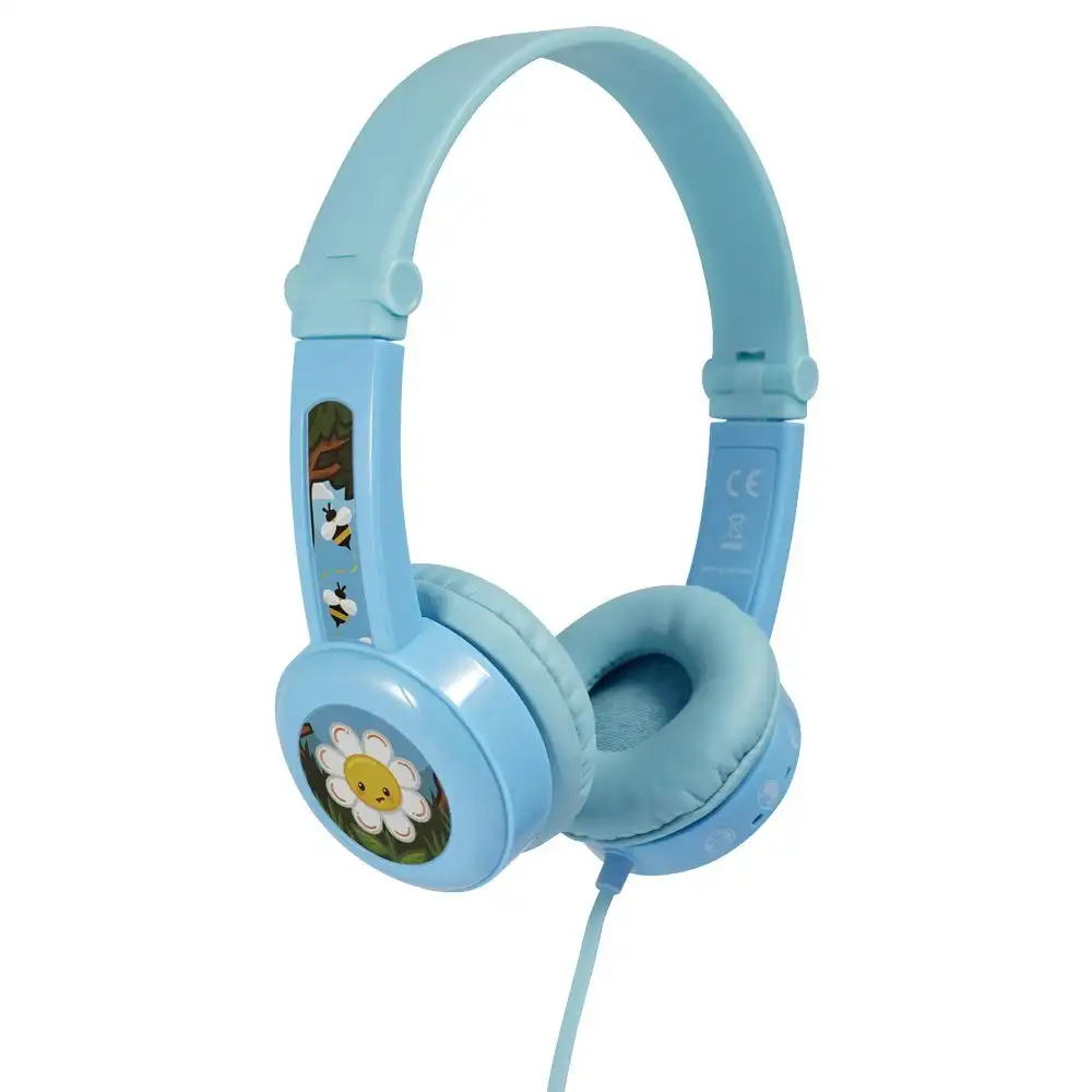 Buddyphones Foldable Travel Kids Wired Heaphones/Headset w/ Stickers Light Blue