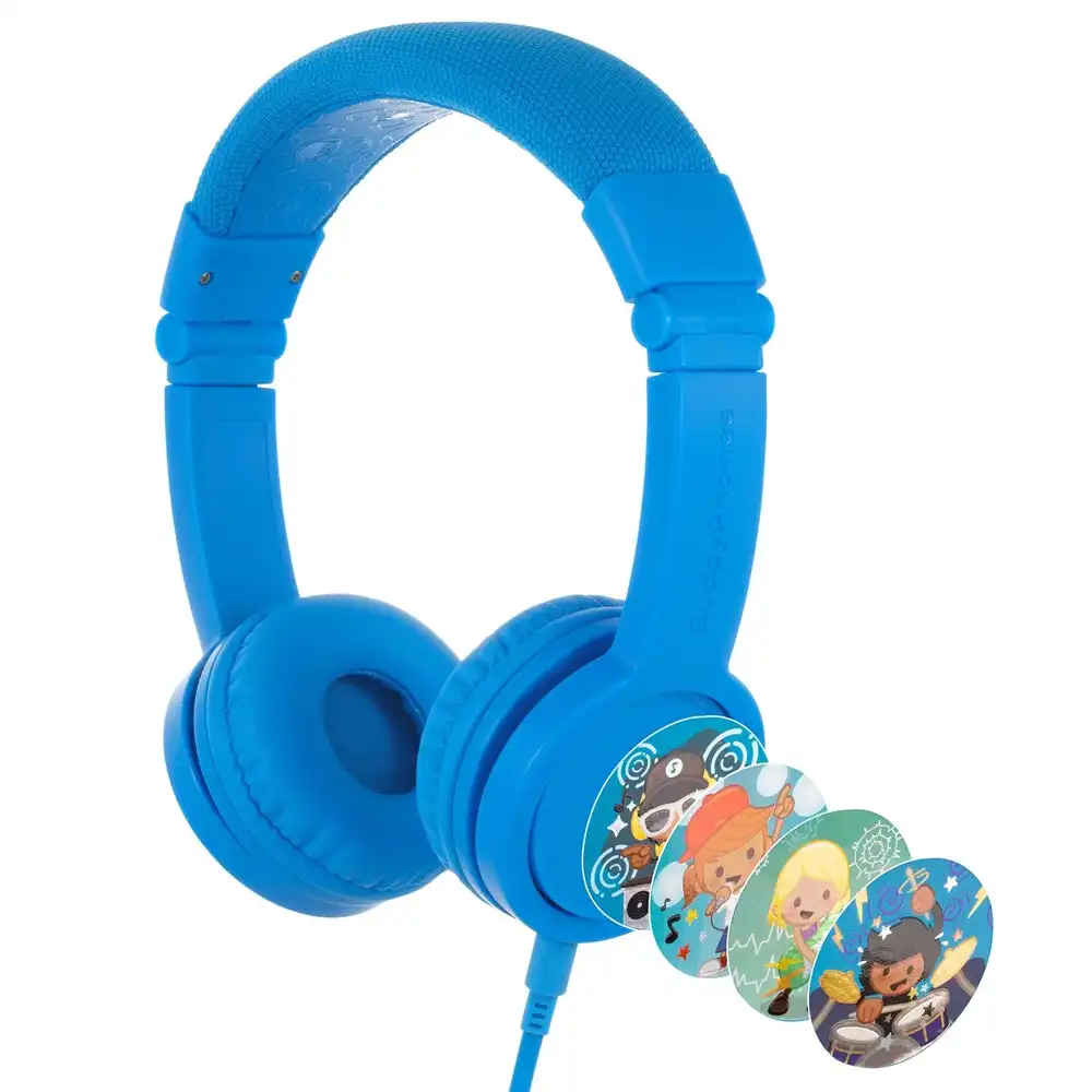 Buddyphones Explore Plus Kids Wired Headphones/Headset w/ Stickers Cool Blue