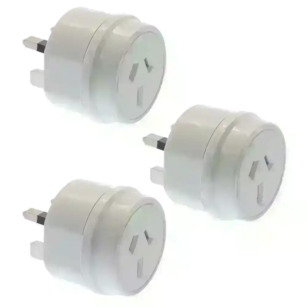 3PK Moki Travel Adaptor AUS/NZ to UK Adapter Wall Power Plug Outlet Socket White