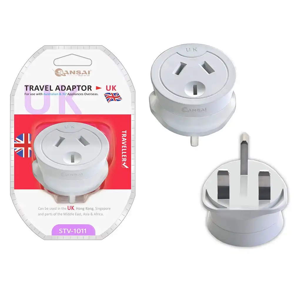 Sansai Travel Power Adapter AU/NZ Socket to UK/England/Hong Kong Plug Outlet WHT