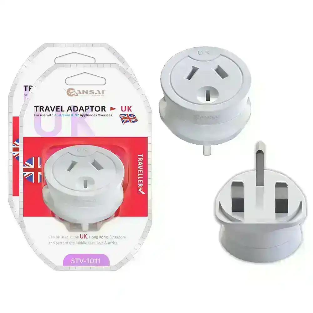 2PK Sansai Travel Power Adapter AU/NZ Socket to UK/England/Hong Kong Plug Outlet