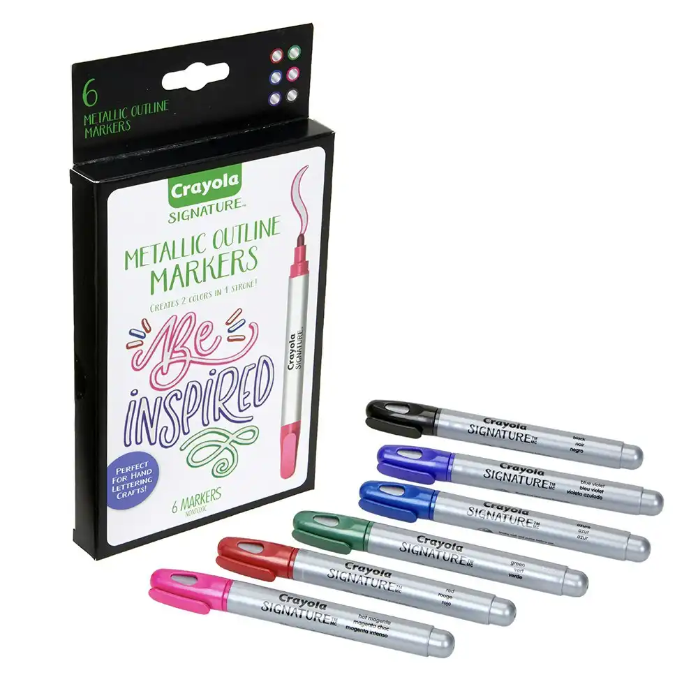 6pc Crayola Signature Metallic Outline Markers Paint Crafts Kids/Children 8y+