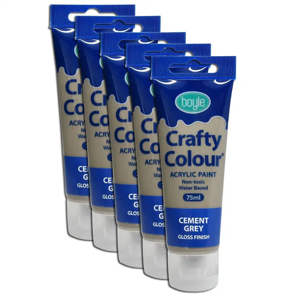 5x Crafty Colour Art/Craft 75ml Non-Toxic Acrylic Paint Cement Grey Gloss Finish
