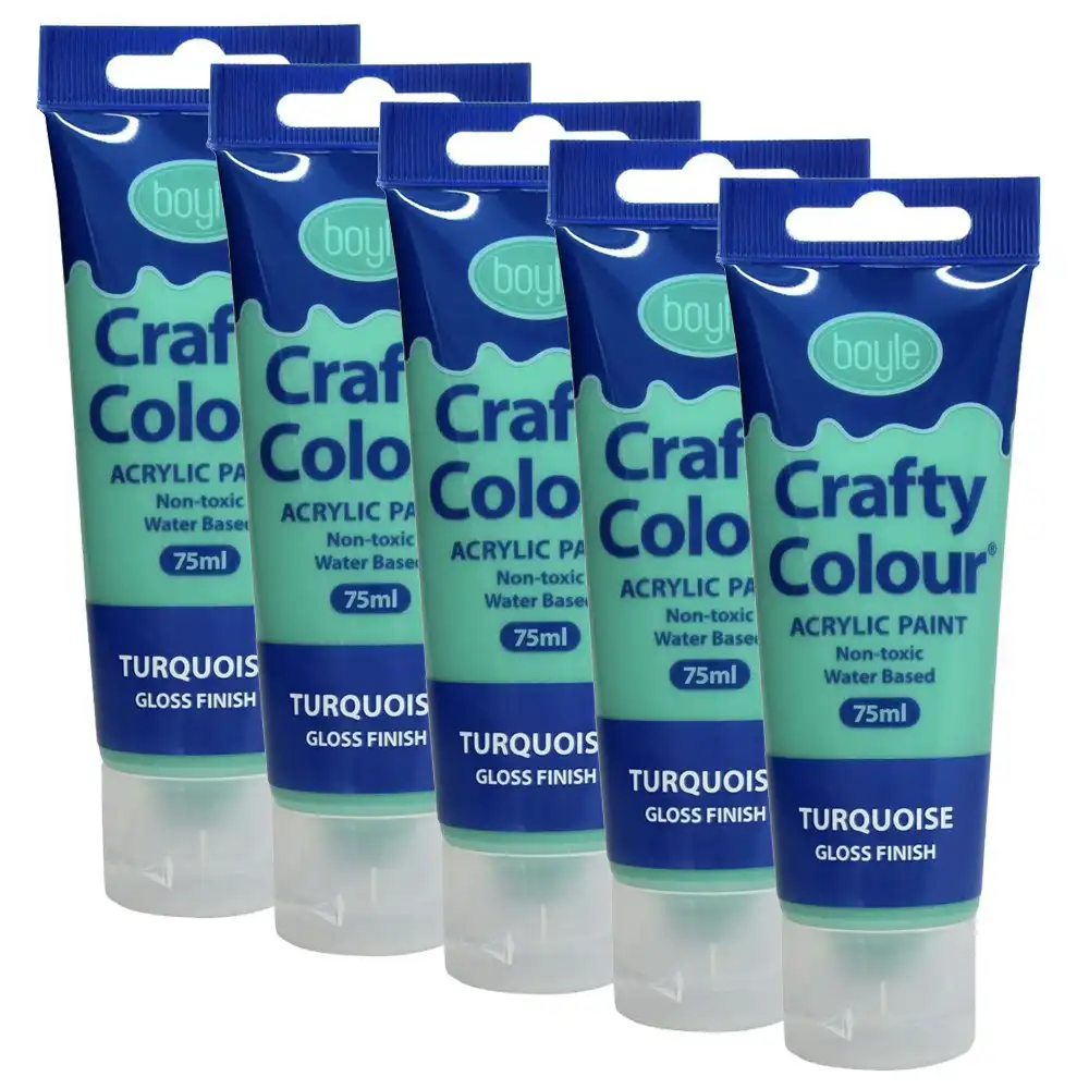 5x Crafty Colour Water-Based 75ml Acrylic Paint Art Non-Toxic Gloss Turquoise
