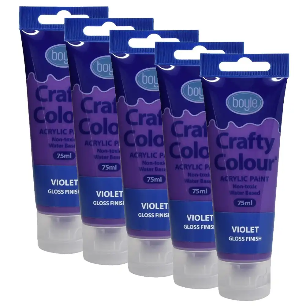 5x Crafty Colour Water-Based 75ml Acrylic Paint Art/Craft Non-Toxic Gloss Violet