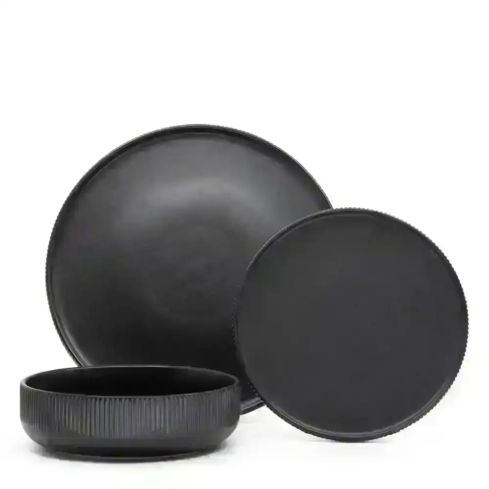 12pc S&P Brae Stoneware Dinner Set Plate/Side Plate/Bowl Dishwasher/Microwave BK