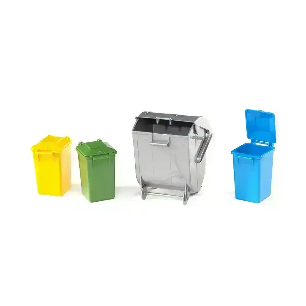 4pc Bruder Garbage Can/Dumpster Rubbish Bin Kids Mini Toy Green/Blue/Yellow Set