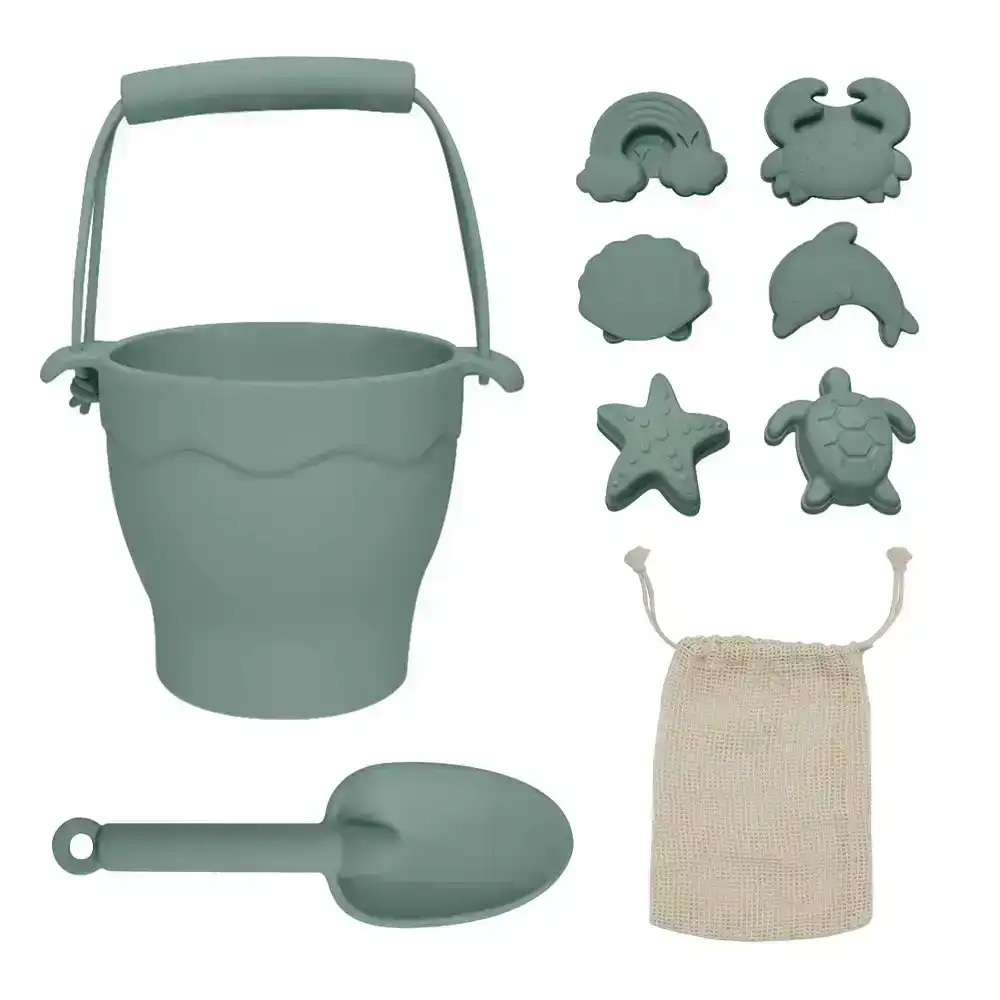 8pc Playground Silicone Bucket/Spade/Moulds Kids Beach/Sandpit Toy Set Sage 3+