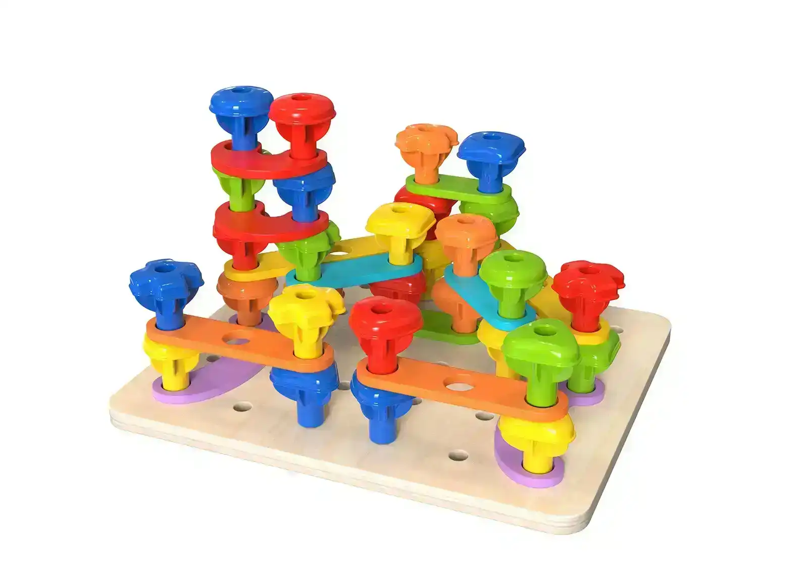 53pc Tooky Toy Rainbow Stacking Pegs Kids Educational Game 3+
