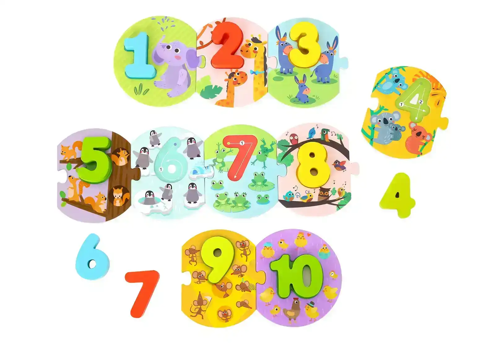 Tooky Toy Number Wooden Learning Number Animal Kids Play Puzzle In Carry Box 3+