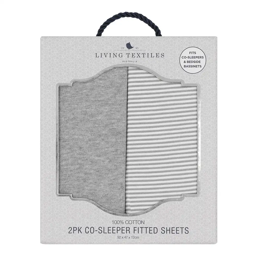 2 Pack Jersey Co-Sleeper/Cradle Fitted Sheet Grey Stripe/Melange