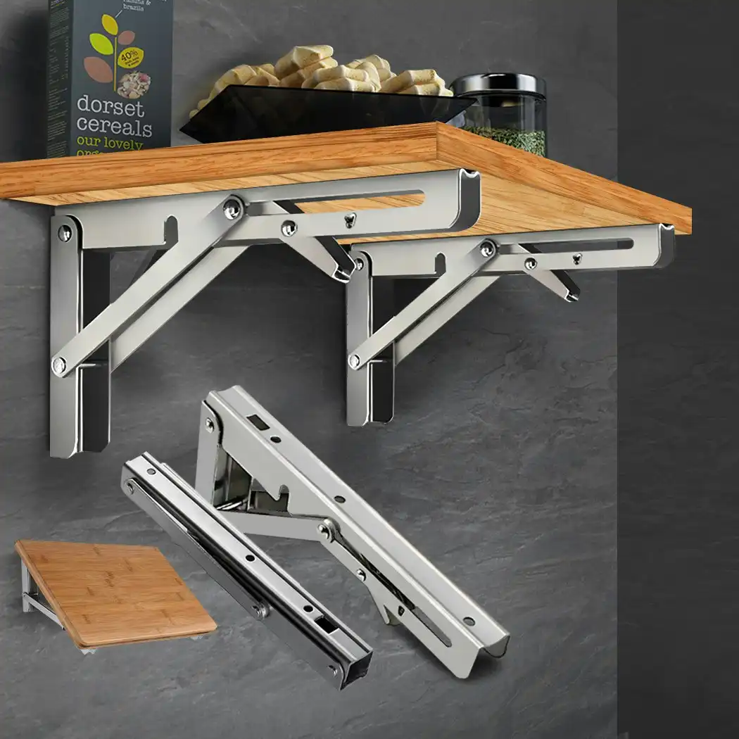 2Pcs 10" Folding Table Bracket Stainless Steel Triangle 150KG Wall Shelf Bench