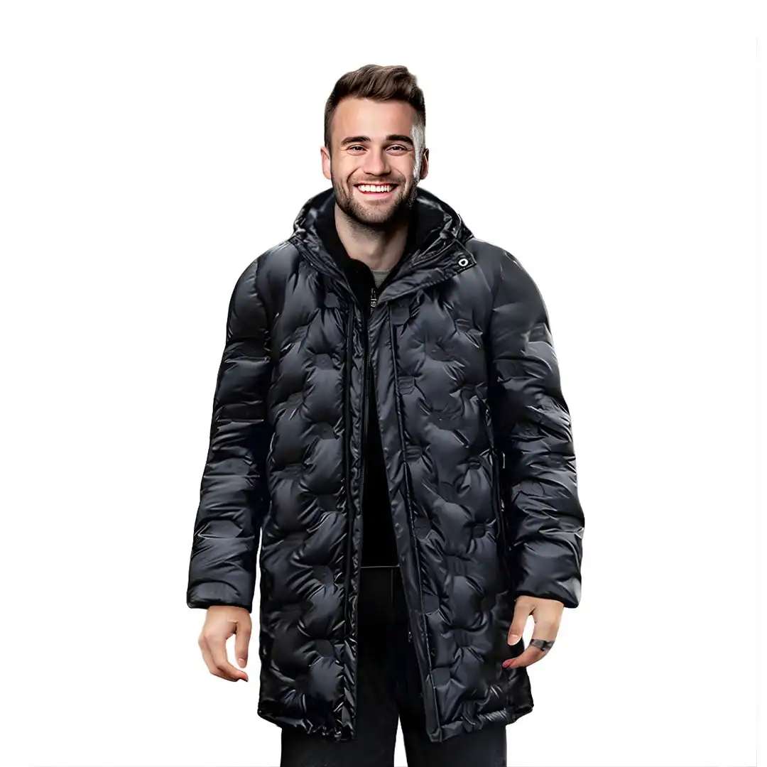 abbee Black Winter Hooded Glossy Overcoat Long Jacket Stylish Lightweight Quilted Warm Puffer Coat