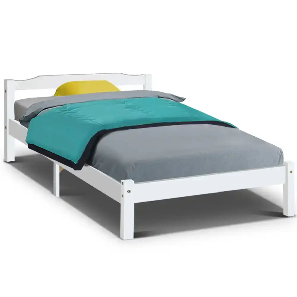 NNEDSZ King Single Size Wooden Bed Frame Mattress Base Timber Platform White