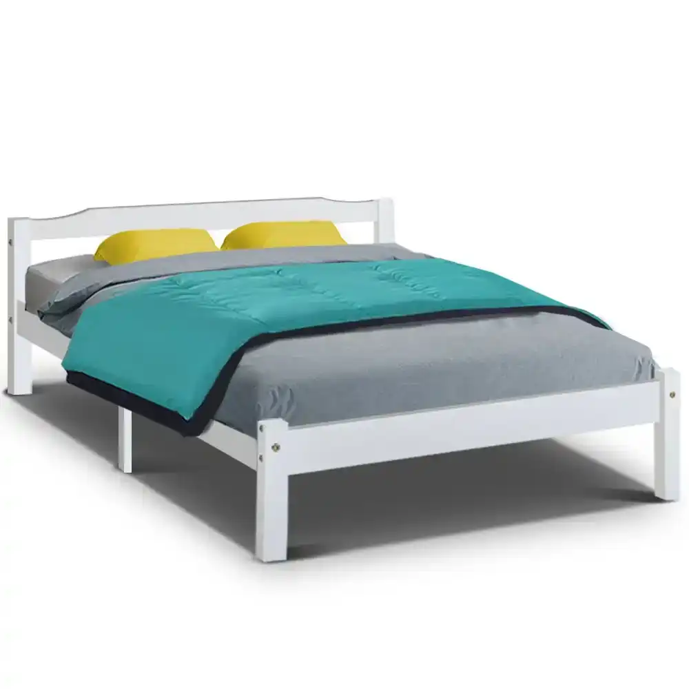 NNEDSZ Double Full Size Wooden Bed Frame Mattress Base Timber Platform White