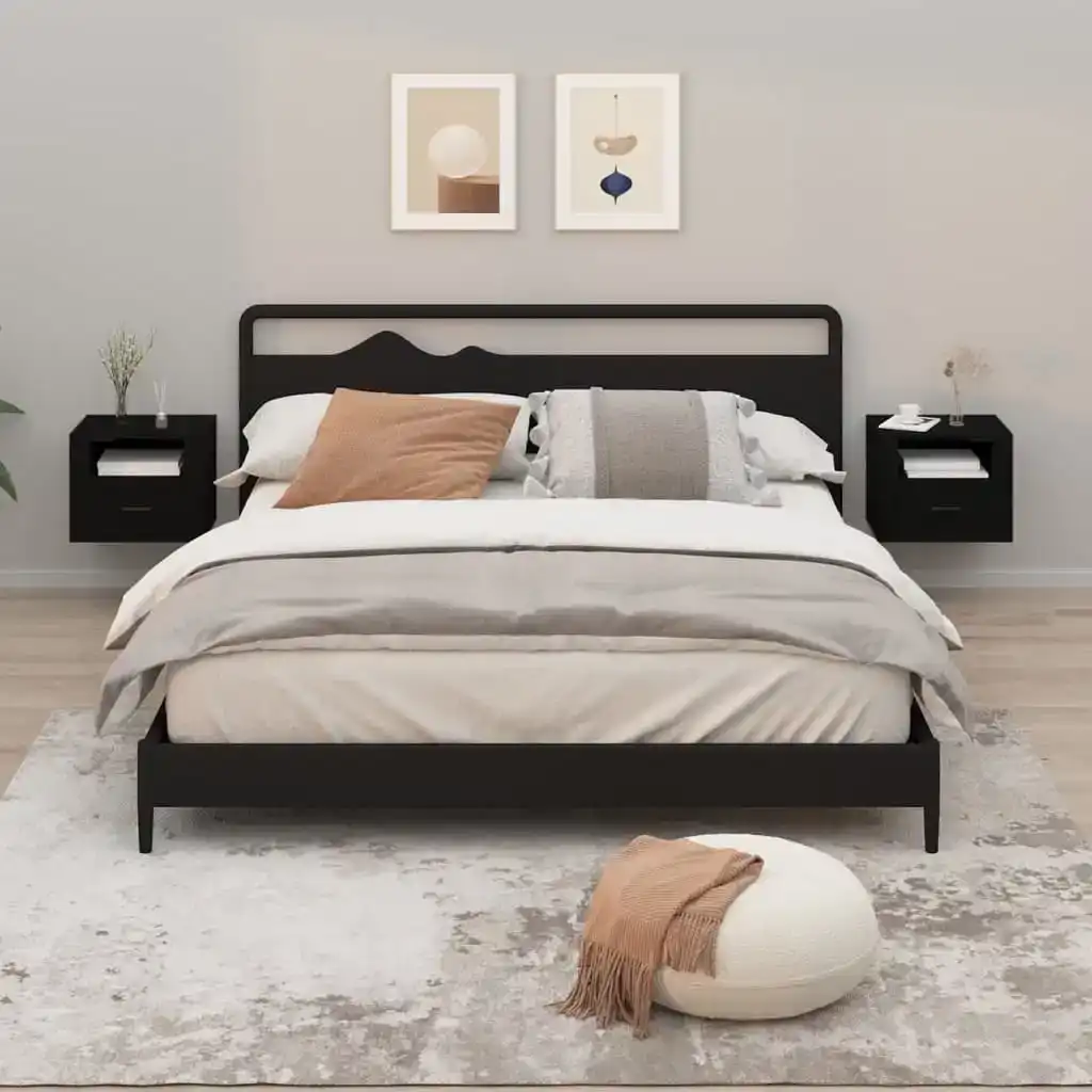 NNEVL Wall-mounted Bedside Cabinets 2 pcs Black 50x36x40 cm