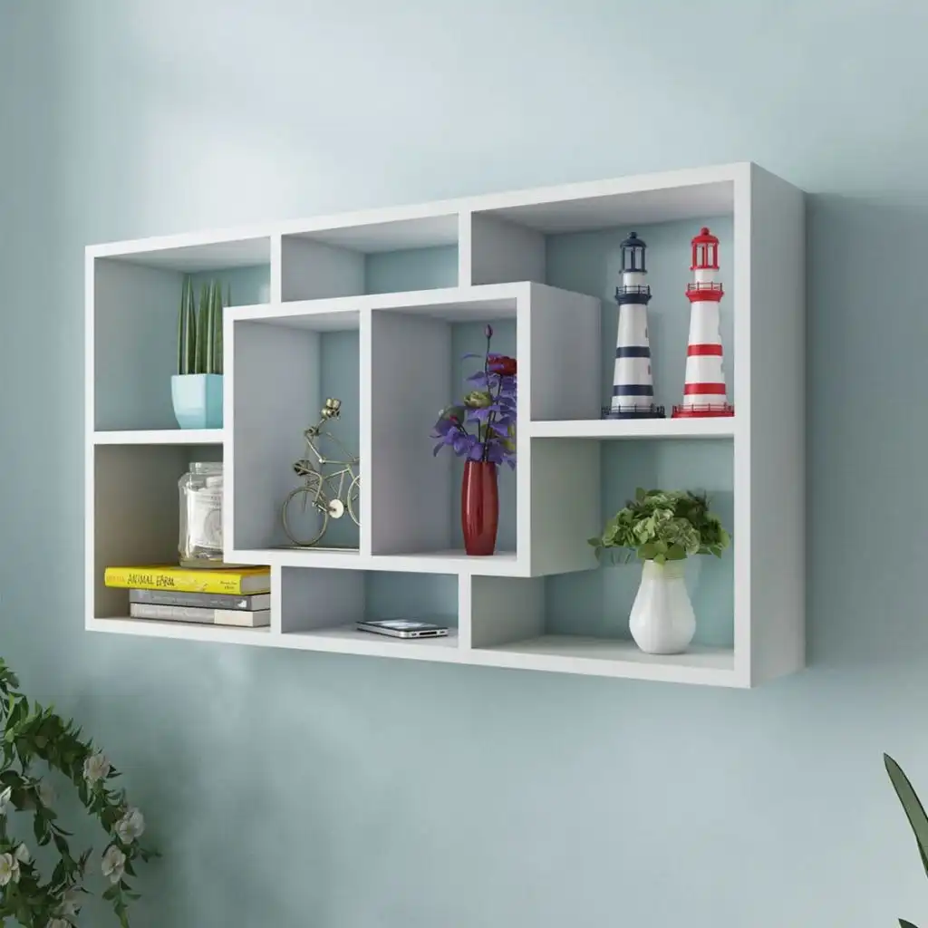 NNEVL Floating Wall Display Shelf 8 Compartments White