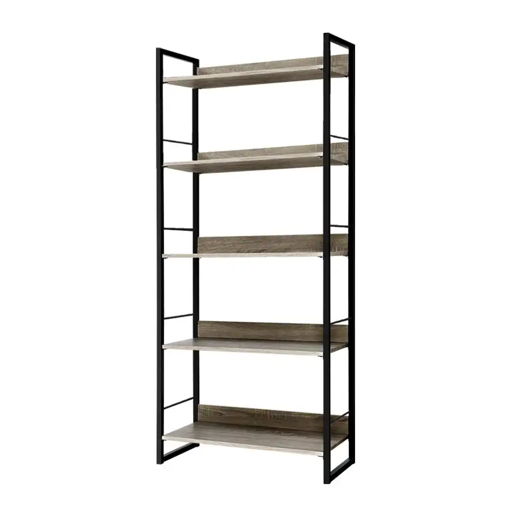 NNEDSZ Bookshelf Wooden Display Shelves Bookcase Shelf Storage Metal Wall Black