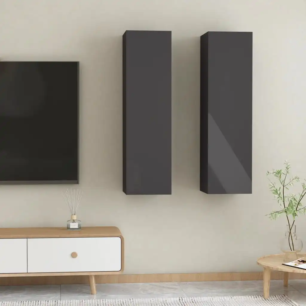 NNEVL TV Cabinets 2 pcs High Gloss Grey 30.5x30x110 cm Chipboard