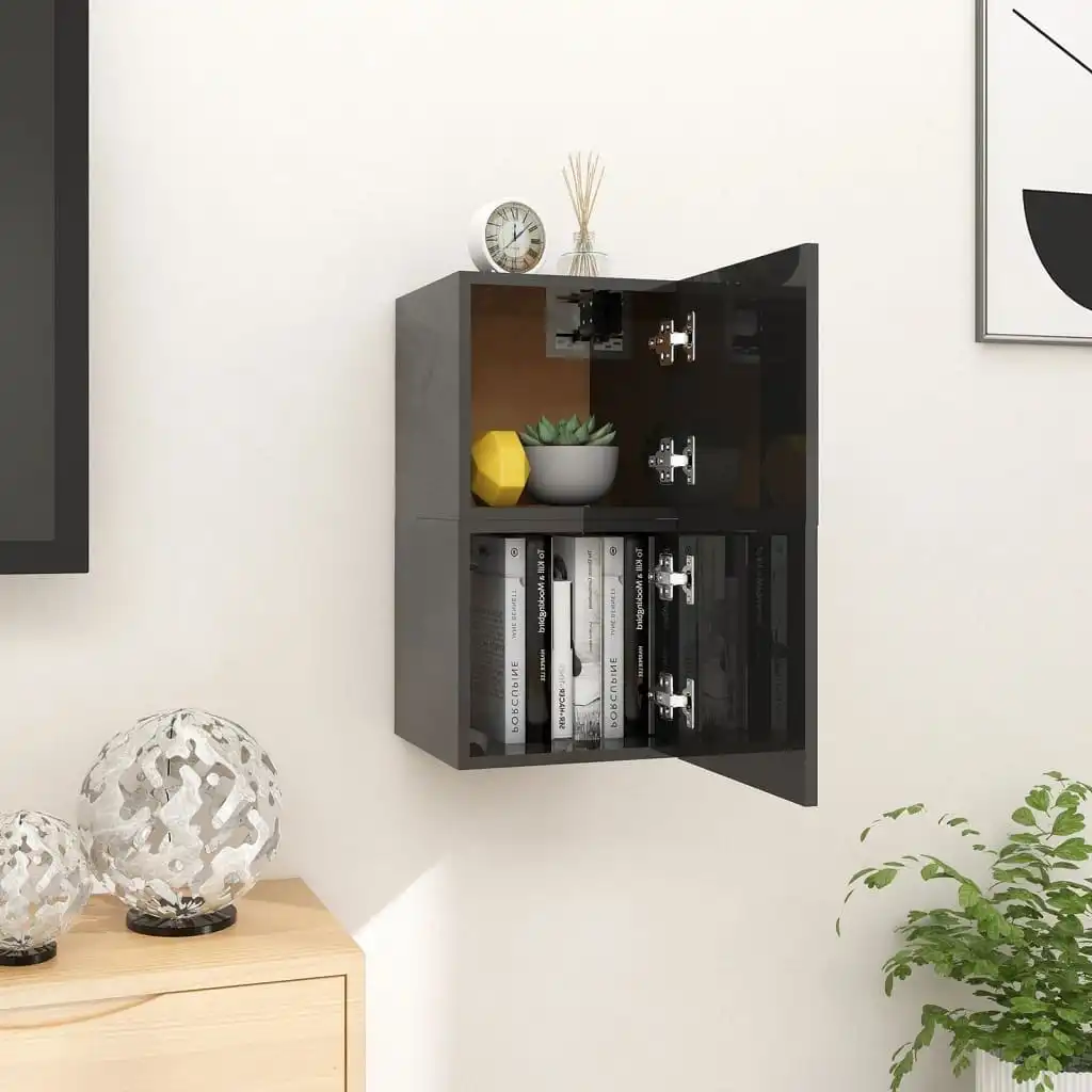 NNEVL Wall Mounted TV Cabinets 2 pcs High Gloss Black 30.5x30x30 cm