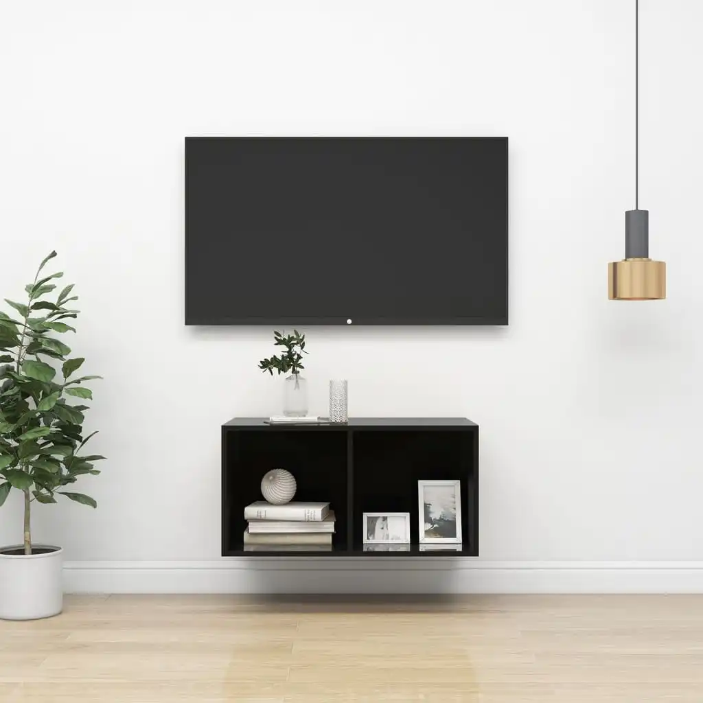 NNEVL Wall-mounted TV Cabinet High Gloss Black 37x37x72 cm Chipboard