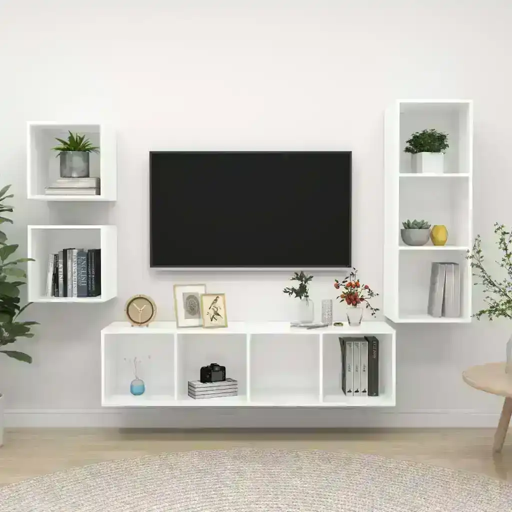 NNEVL 4 Piece TV Cabinet Set White Chipboard