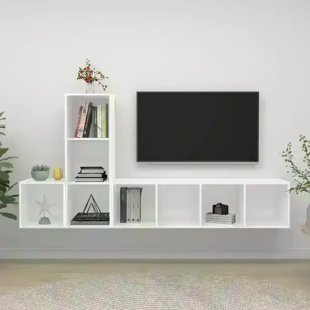 NNEVL 3 Piece TV Cabinet Set White Chipboard