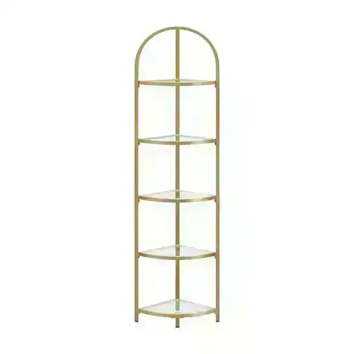 NNEWDS 5 Tier Corner Ladder Bookshelf Tempered Glass Modern Style Golden Color