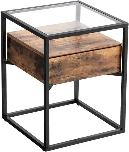 NNEWDS Tempered Glass Side Table with Drawer and Shelf