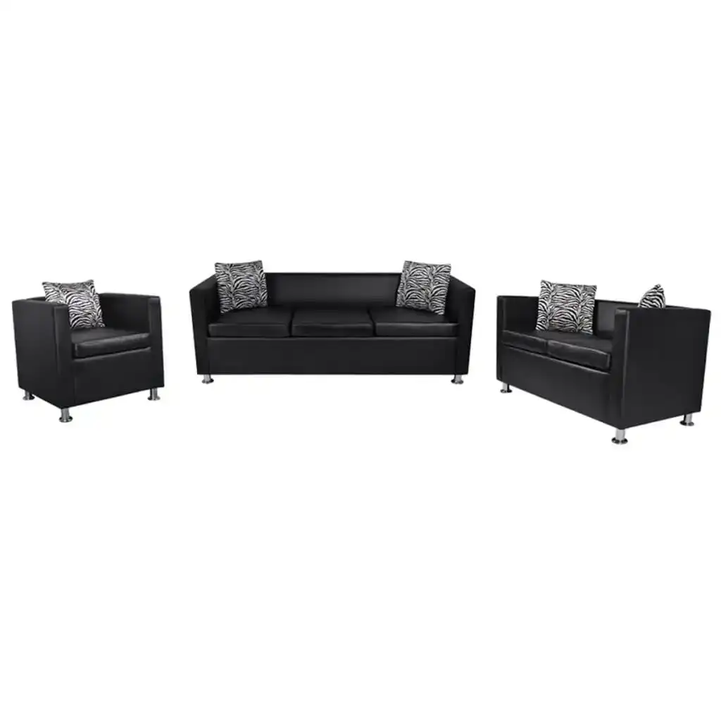 NNEVL Sofa Set Artificial Leather 3-Seater 2-Seater Armchair Black