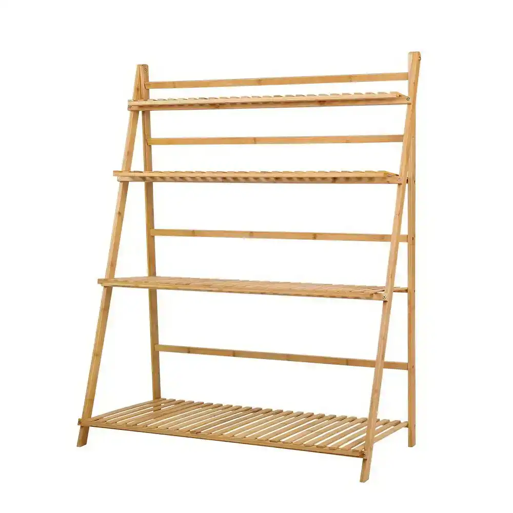 NNEDSZ Bamboo Wooden Ladder Shelf Plant Stand Foldable