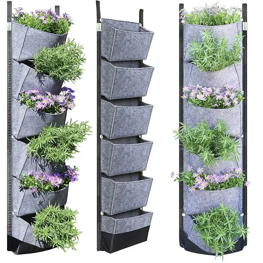 NNEOBA 107X 30cm 6 Pocket Green Vertical Garden Planter Wall-mounted Planting Flower Grow Bag Vegetable Fruit Home Garden Supplies
