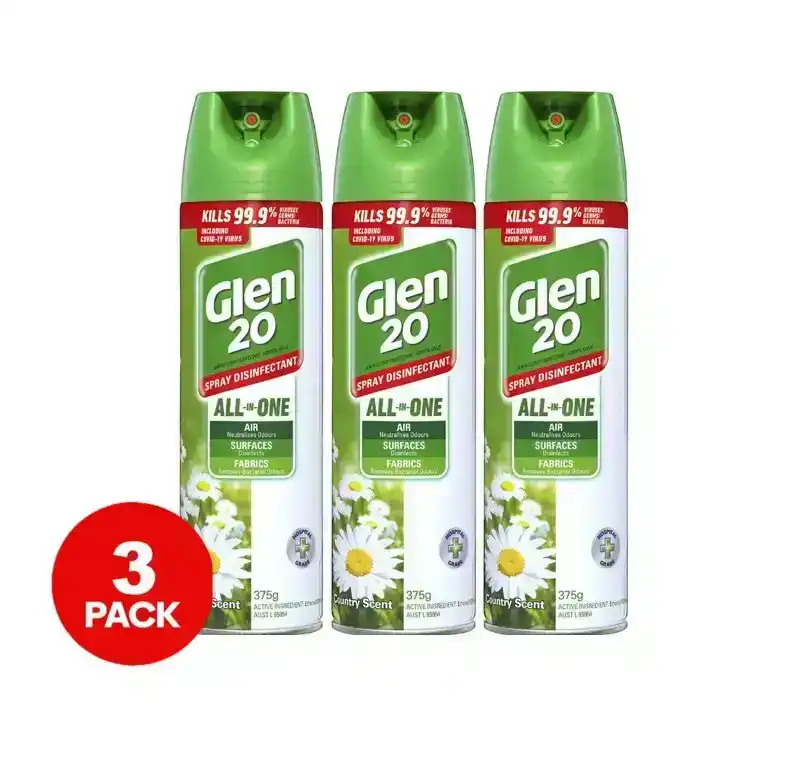 3 x Glen 20 Disinfectant Spray Country Scent 375g