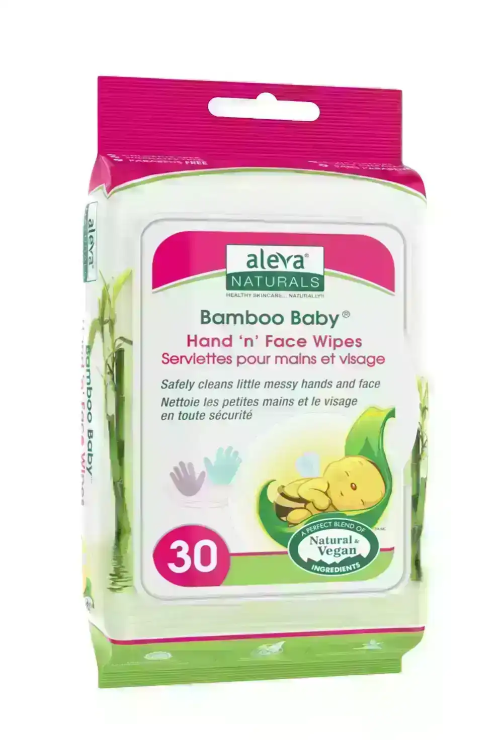 Aleva Organic/Vegan/Natural Bamboo Baby Hand 'n' Face Wipes - 30ct