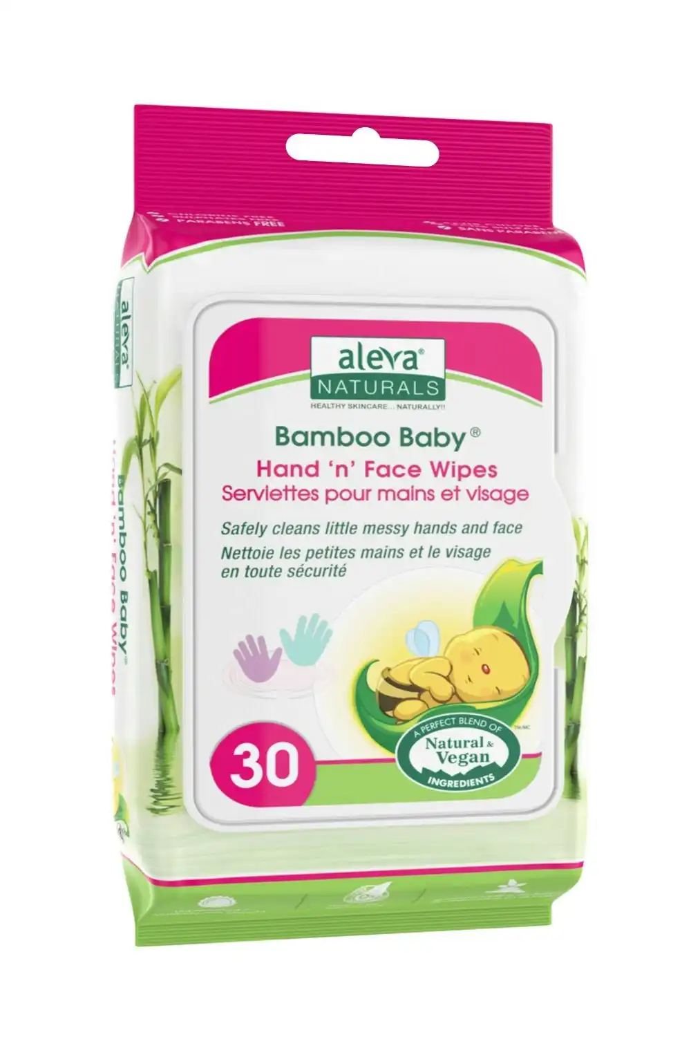 Aleva Organic/Vegan/Natural Bamboo Baby Hand 'n' Face Wipes - 30ct