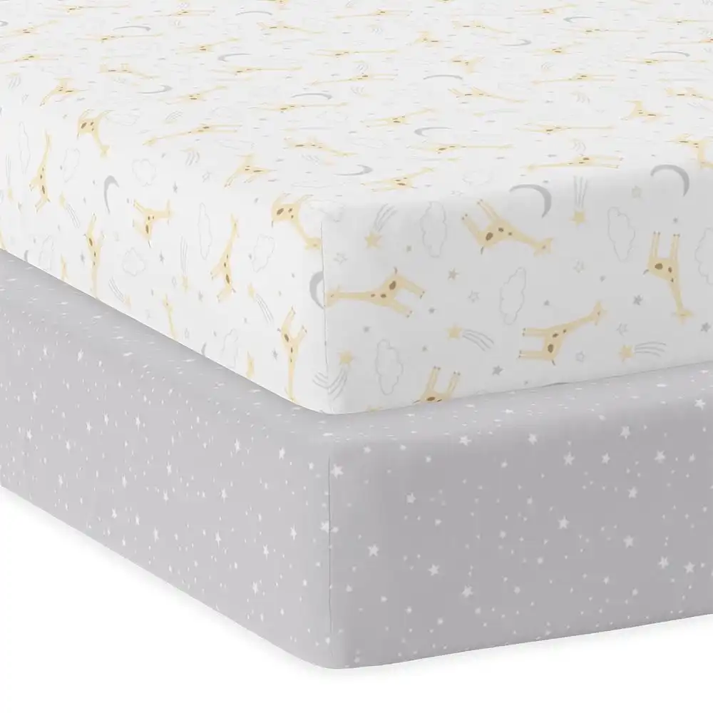 Living Textiles | Jersey Cot Fitted Sheet 2 Pack - Noah/Stars