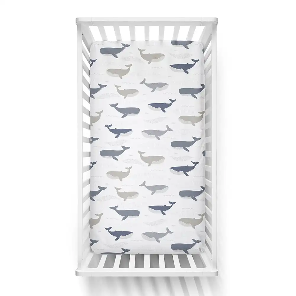 Living Textiles | Cot Fitted Sheet - Whales
