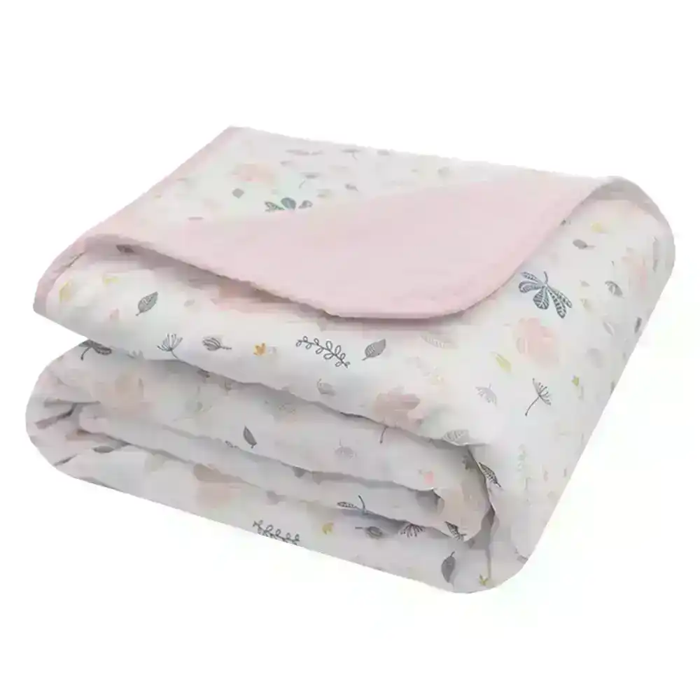 Living Textiles | Organic Muslin Cot Blanket - Botanical/Blush