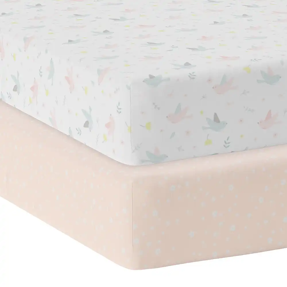 Living Textiles | 2pk Cot Fitted Sheets - Ava/Floral