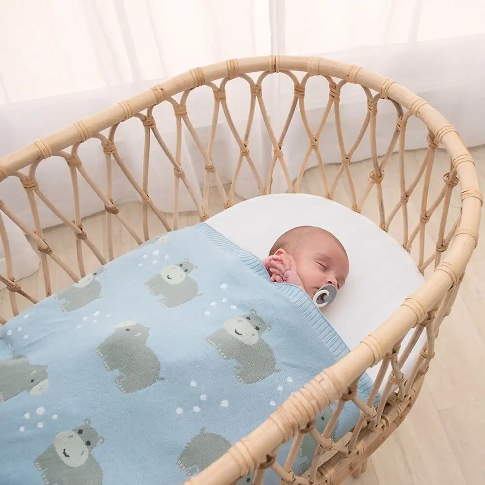 Living Textiles | 100% Cotton Whimsical Hippo Baby Blanket